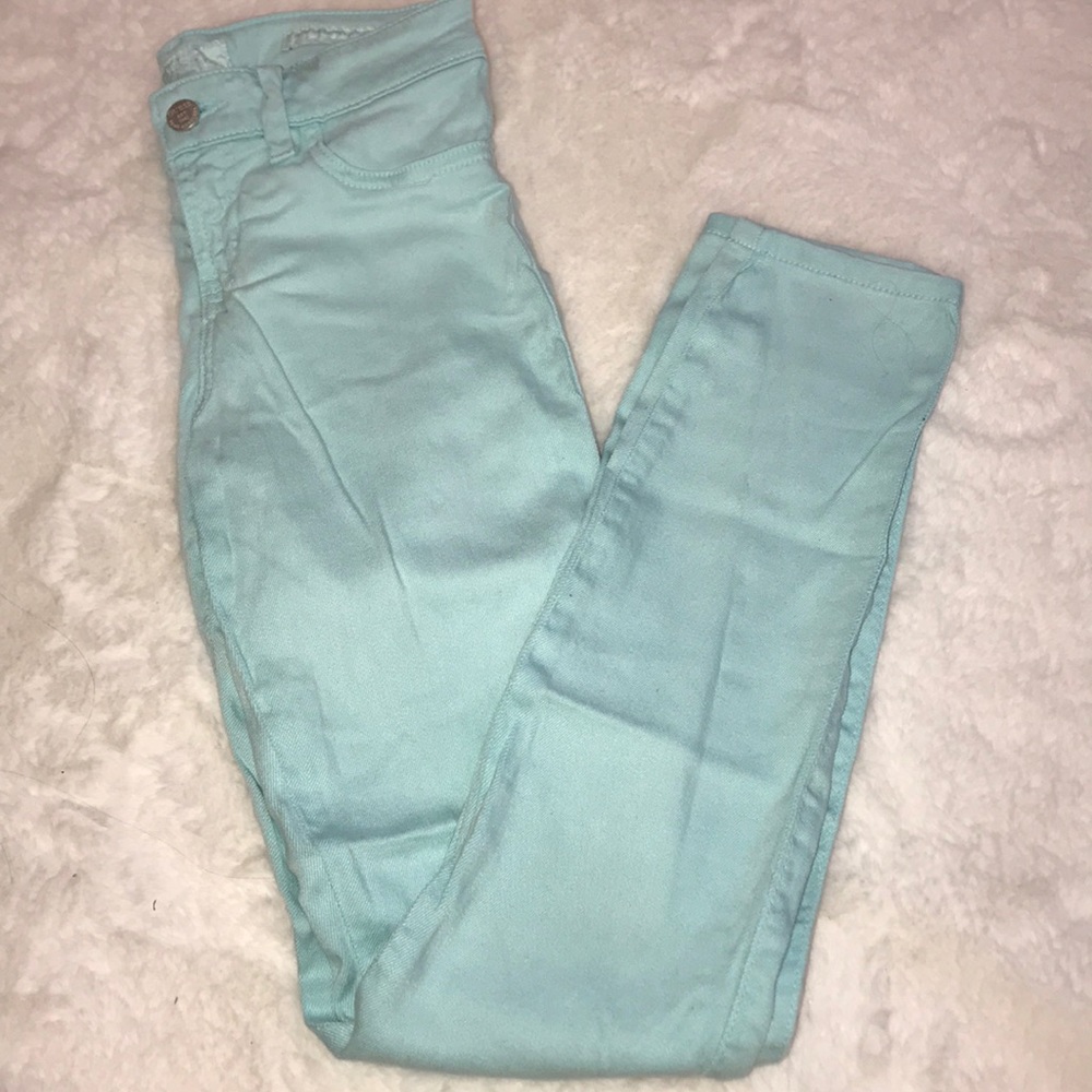 Teal denim jeans